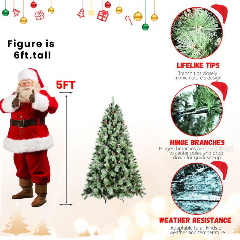 Arbre de Noël de 6 pi: 988 pointes mélangées, 66 branches de pin, conception à charnières facile à monter, support en métal pour arbre de fête avec branches réalistes, structure simple et rapide, base