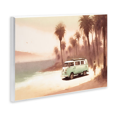"Peaceful Beach Travel Van", art mural sur bois par Noah Bay