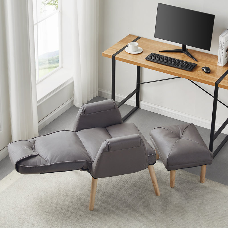 Vicenta Faux Leather Accent Chair with Footstool, Grey