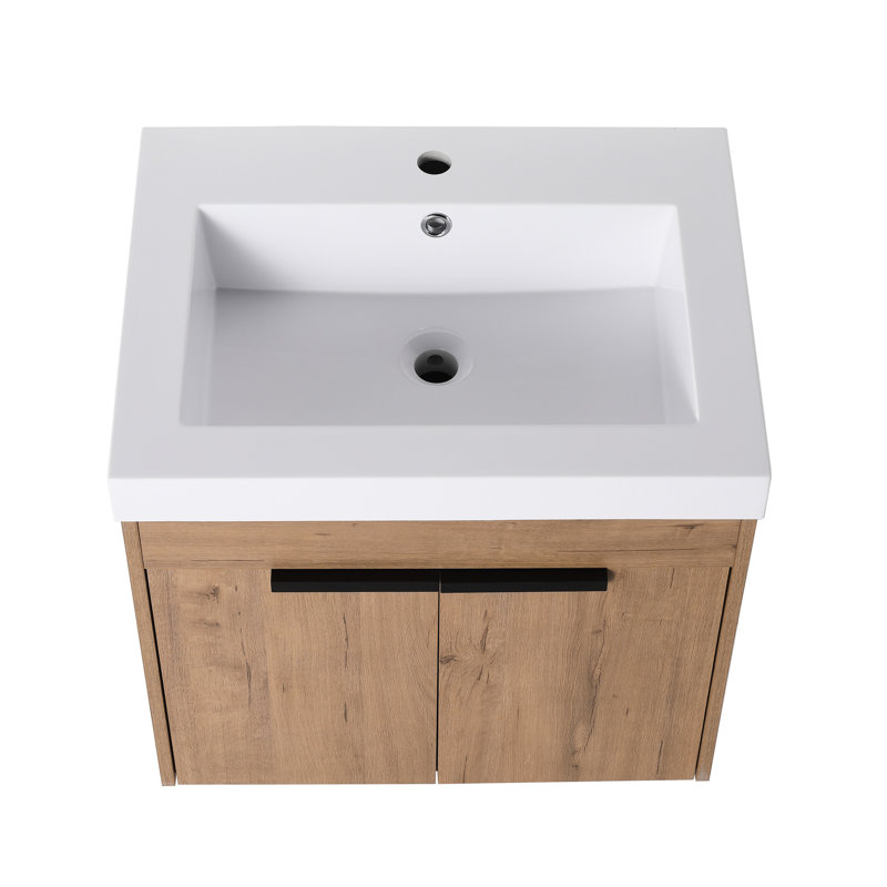 Meuble-lavabo de 24 po avec lavabo en résine - Portes à fermeture douce, évier élégant de 24 po de qualité
