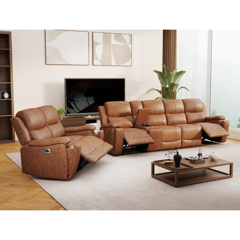 Ensemble de salon moderne 3 pièces avec fauteuils inclinables électriques, porte-gobelets et rangements