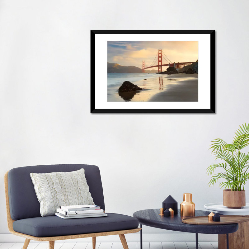 Golden Gate par Stefan Hefele - reproduction de photo sur toile tendue, H 24 po x l 32 po x P 1 po, Papier d'art encadré noir