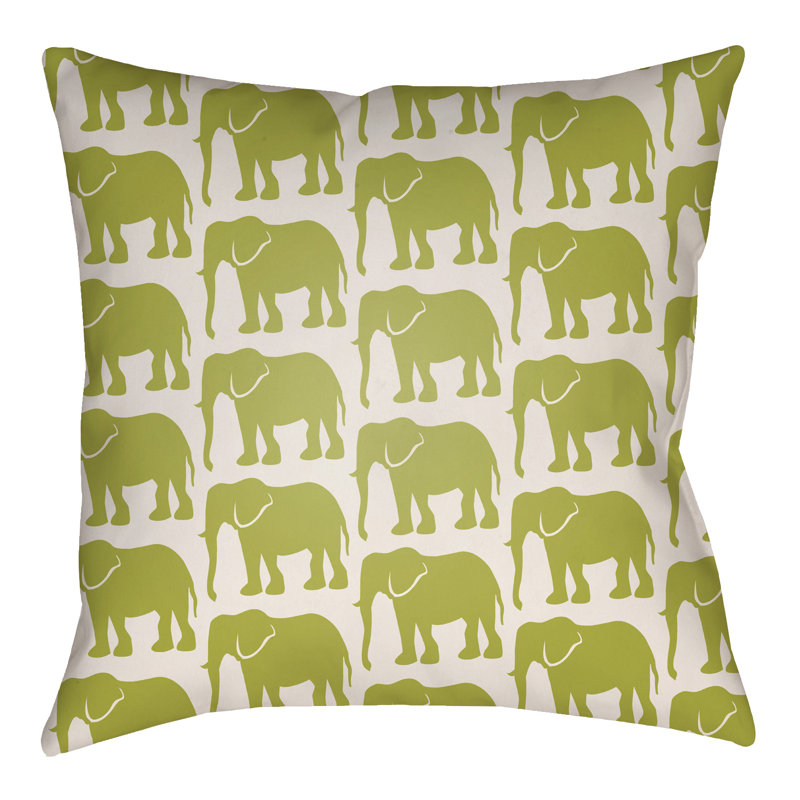 Lolita Elephant Geometric Outdoor Throw Pillow, 16" H x 16" W, Lime Green/Ivory