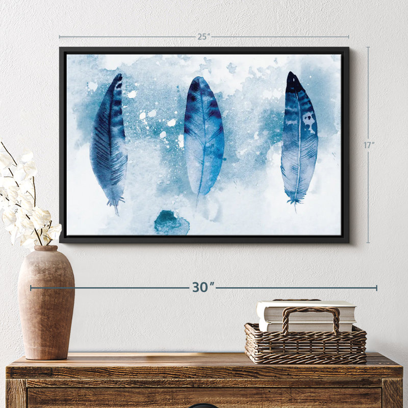 " Blue Grunge Feathers Canvas Print ", 17" H x 25" W