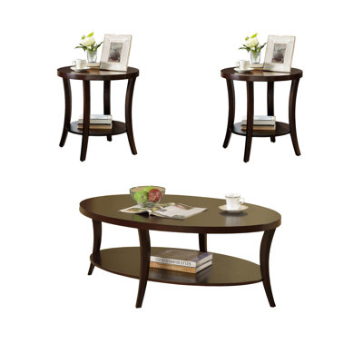 Perth 3-Piece Espresso Oval Coffee Table With End Tables Set(Only Including Coffee Table,Without Chairs)