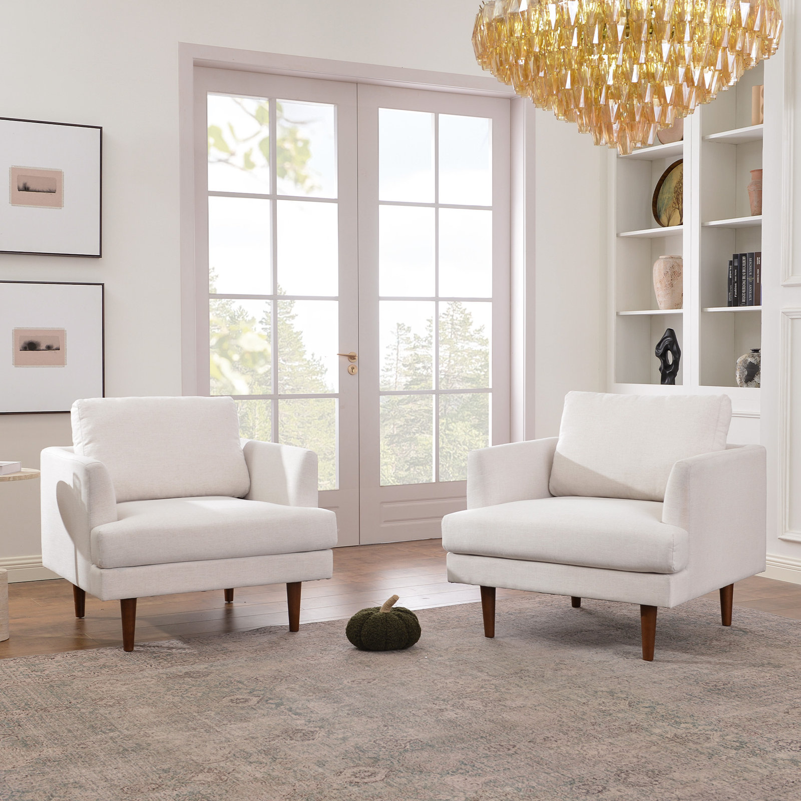 Miller Walnut Armchair, Ivory Linen Blend