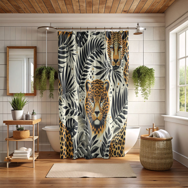 Rideau de douche standard 1 pièce Fierce Feline Print, H 74 po x l 71 po