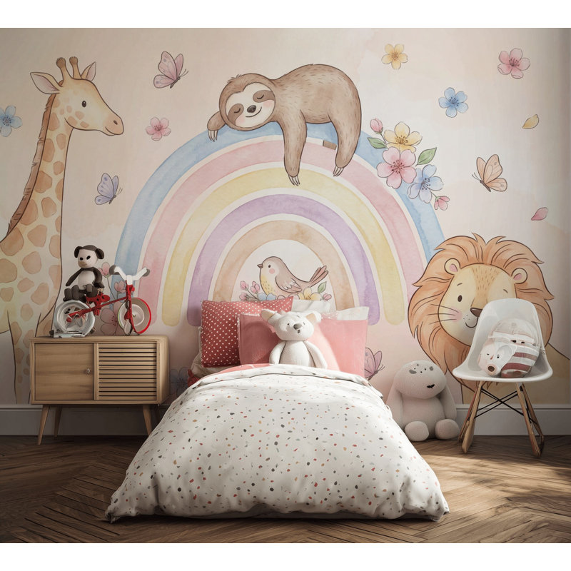 Papier peint chambre d'enfant pastel arc-en-ciel pastel, 160 po x 108 po, Peler et coller