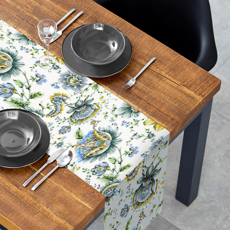 Decozen Delyth Jaco Blue Floral Table Runner for Dining Table, Coffee Table and Christmas Decor