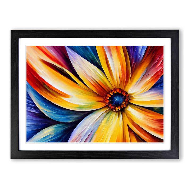 XH1022-6596X Painted Daisy Flower Vol.2 Abstract - Single Picture Frame Painting, Black Framed, 46cm H x 64cm W x 2cm D