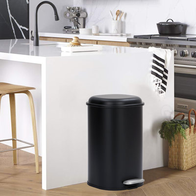 Smudge-Proof Stainless Steel Kitchen Trash Can – 8 Gallon Step-On Garbage Bin with Soft-Close Lid – Modern Black Foot Pedal Waste Container – Durable, Odor Control – Black