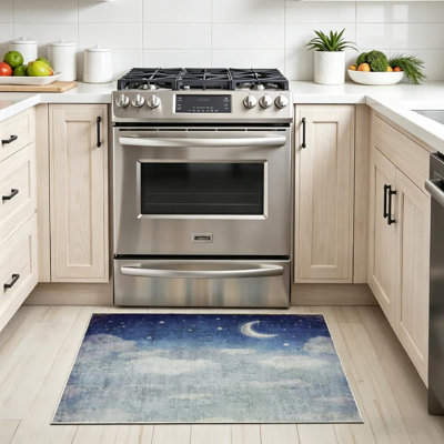 Tapis transparent lavable à la machine, ciel étoilé, lune fantastique et intérieur