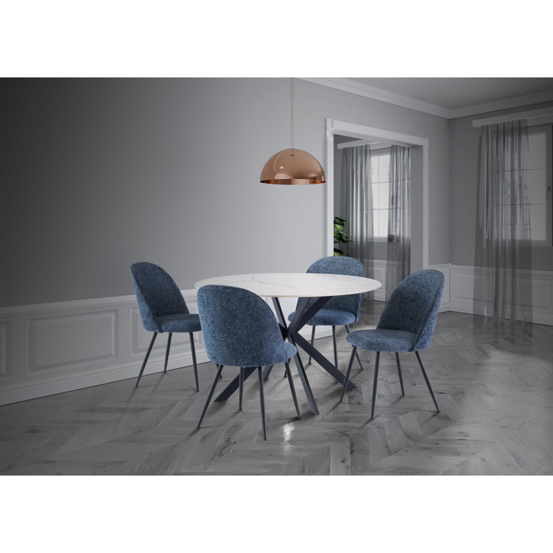 Round Stone Top Metal Base Dining Table, White