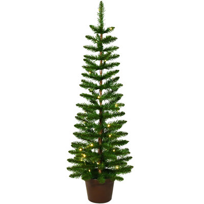 Arbre en pot vert mince en PVC 4 pi, 92 pointes, 30 lumières DEL blanc chaud