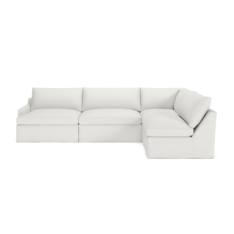 Canapé modulaire 4 pièces Wrenley, Lin texturé bleu marine Zuma, Orienté à droite