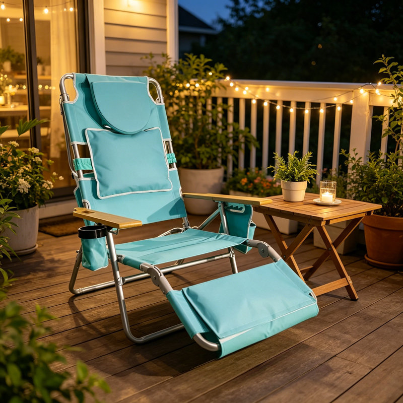 Deluxe 3-In-1 Lightweight Reclining Lawn & Beach Lounge Chair With Footrest, Outdoor Furniture For Patio, Balcony, Backyard & Porch, Aqua