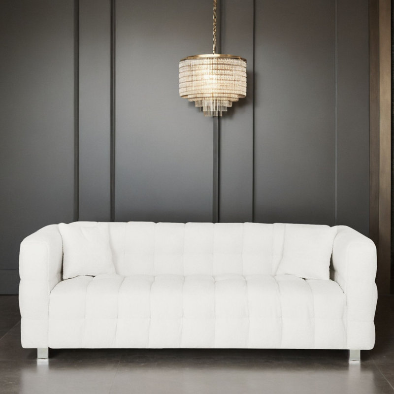 80'' Upholstered Sofa, Beige Polyester Blend, 28" H x 80" W x 29" D