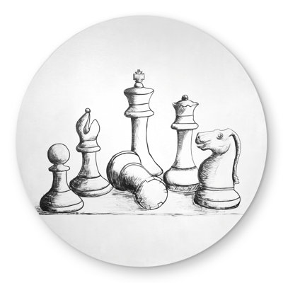 Chess Game Pieces - Minimalist White Round Outdoor Rug