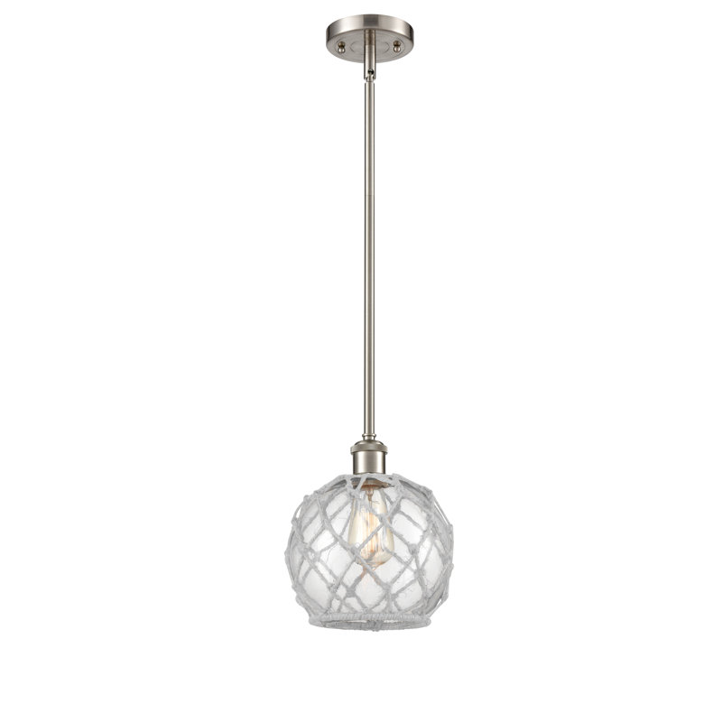 Luminaire suspendu sphère 1 lumière Tobey, Transparent/blanc, Nickel satiné brossé, H 10 pi x l 8 po x P 8 po