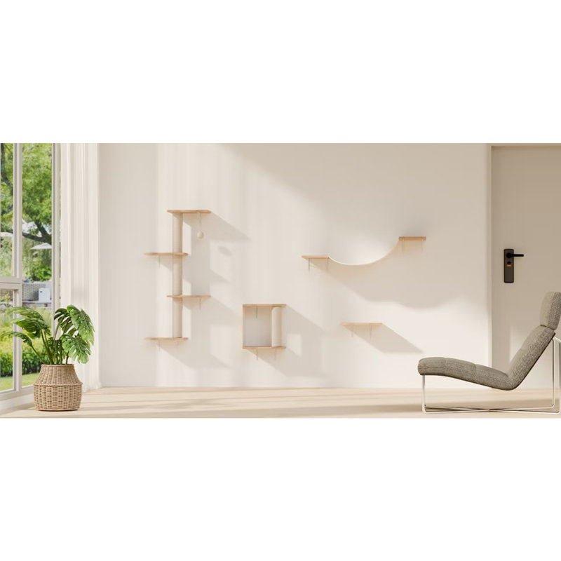 Ensemble de tablettes murales pour chat 4 pièces, perchoirs réglables à monter soi-même avec poteau à griffer, capacité d'escalade pour chat 22 lb