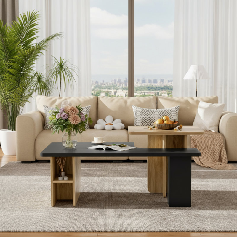 Ensemble de 2 tables basses gigognes U-Can, Noir