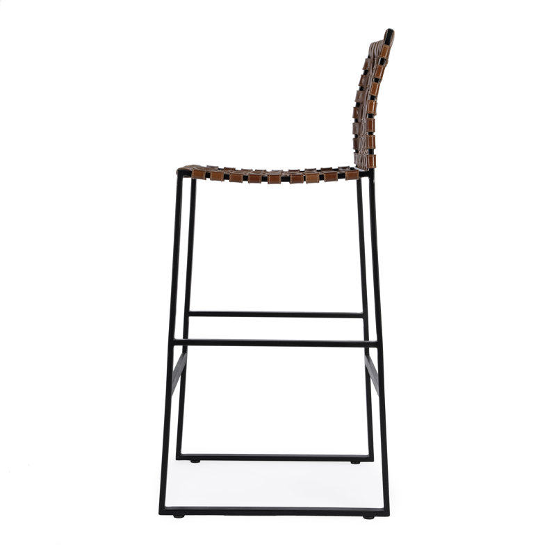 Butler Urban Brown Woven Leather Bar Stool, Bar Stool (30" Seat Height), Dark Brown/Black
