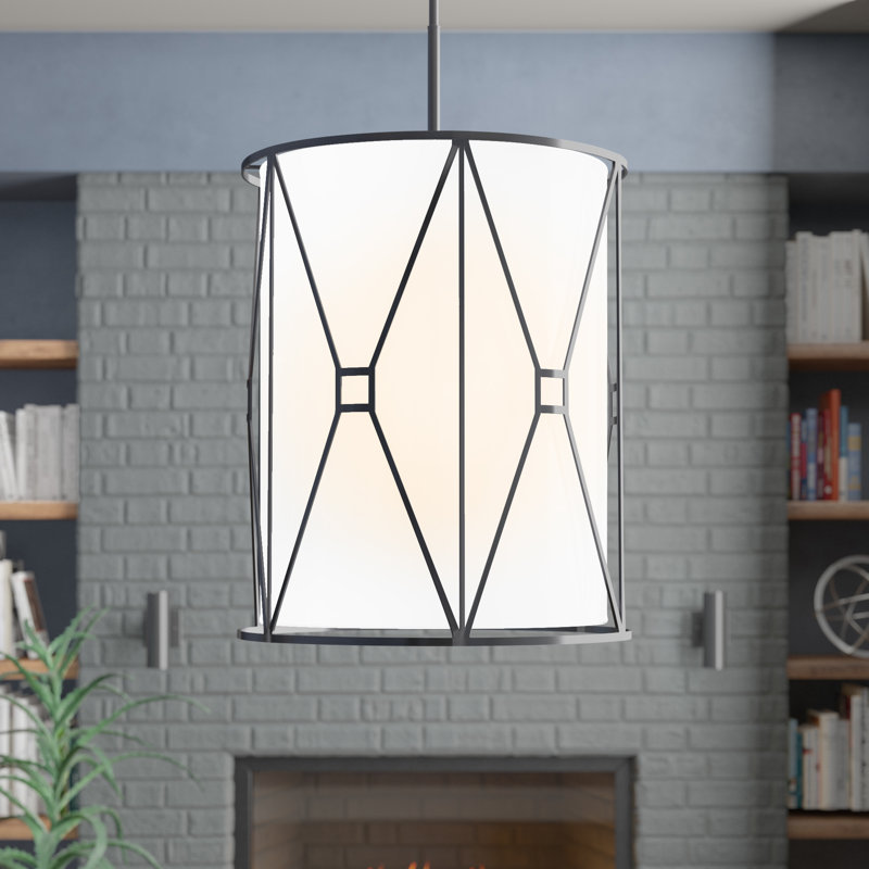 Luminaire suspendu cylindrique unique 5 lumières Hultgren, Nickel satiné