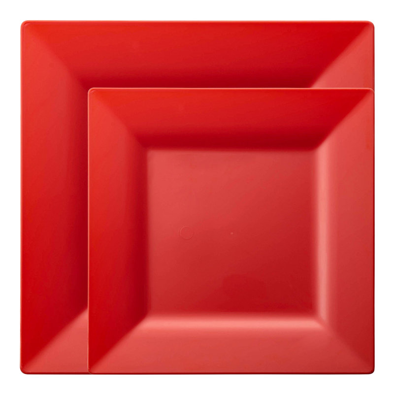 Assiettes carrées rouges en plastique, ensemble de 120 pièces