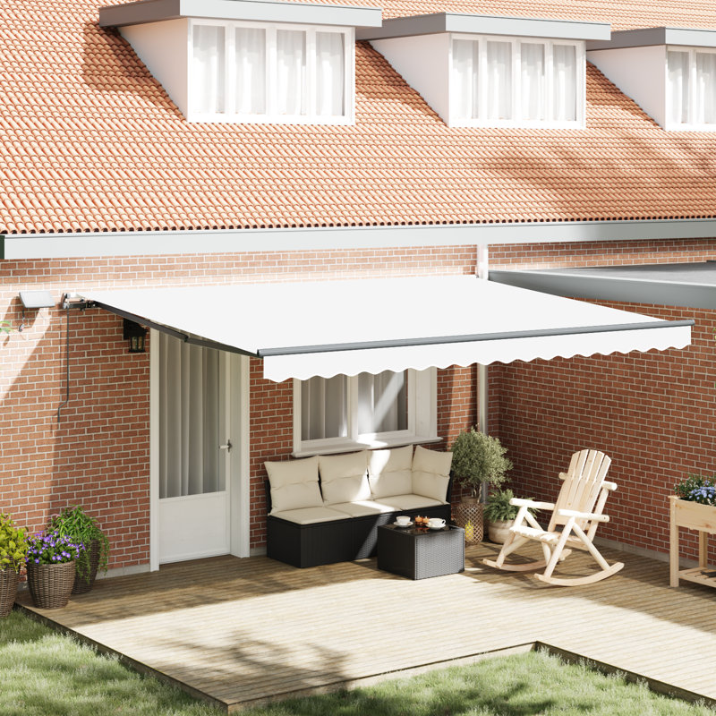 Brayden Studio Retractable Patio Awning, White, 450 cm W x 300 cm D