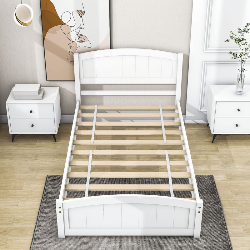 Masonlee Twin Platform Bed with Headboard and Slats, White