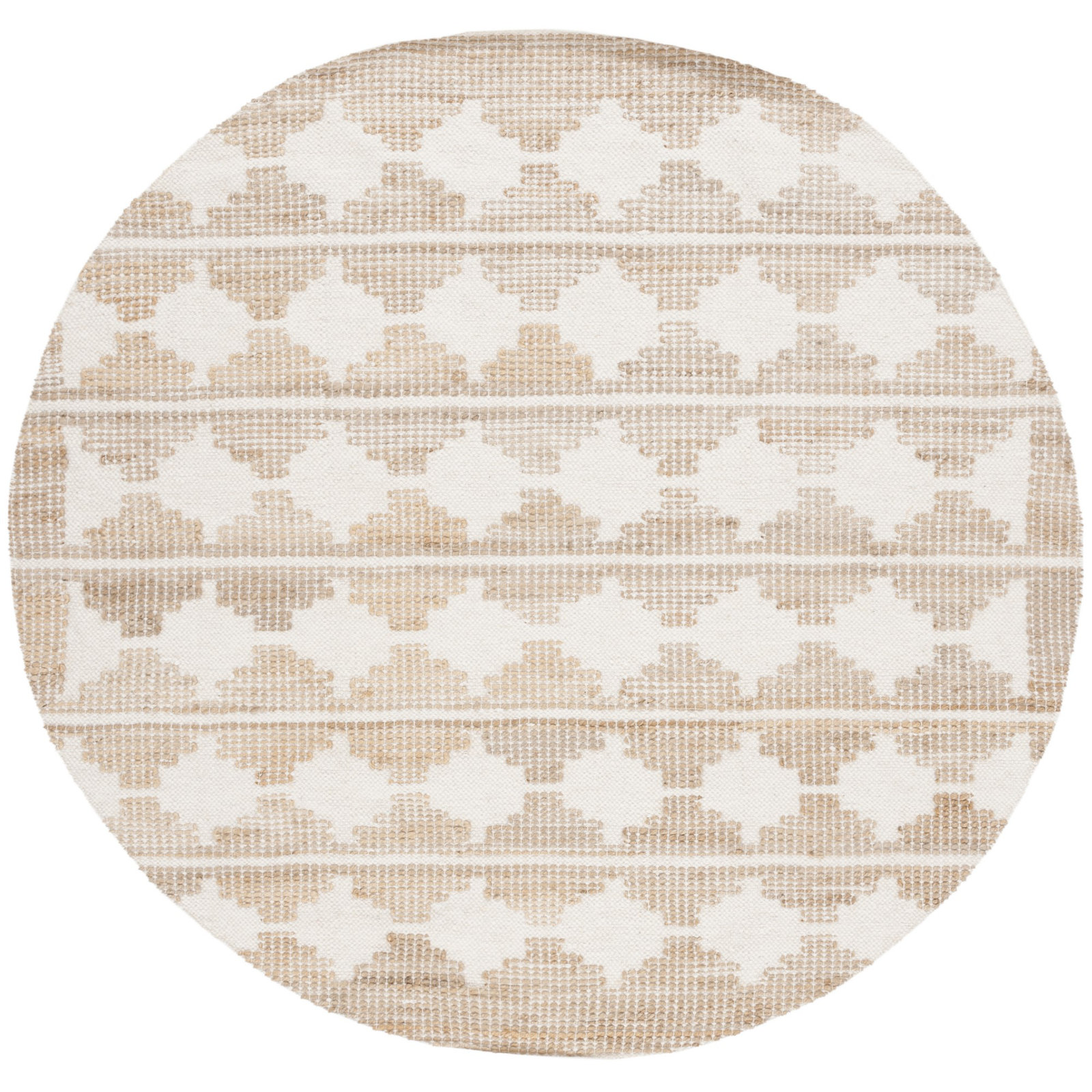 Ivory Natural Hand-Loomed Jute Wool Rug, Round 6'