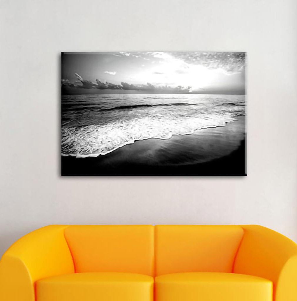 Sonnenuntergangsstimmung am Traumstrand, monochrom als Leinwandbild quadratisch