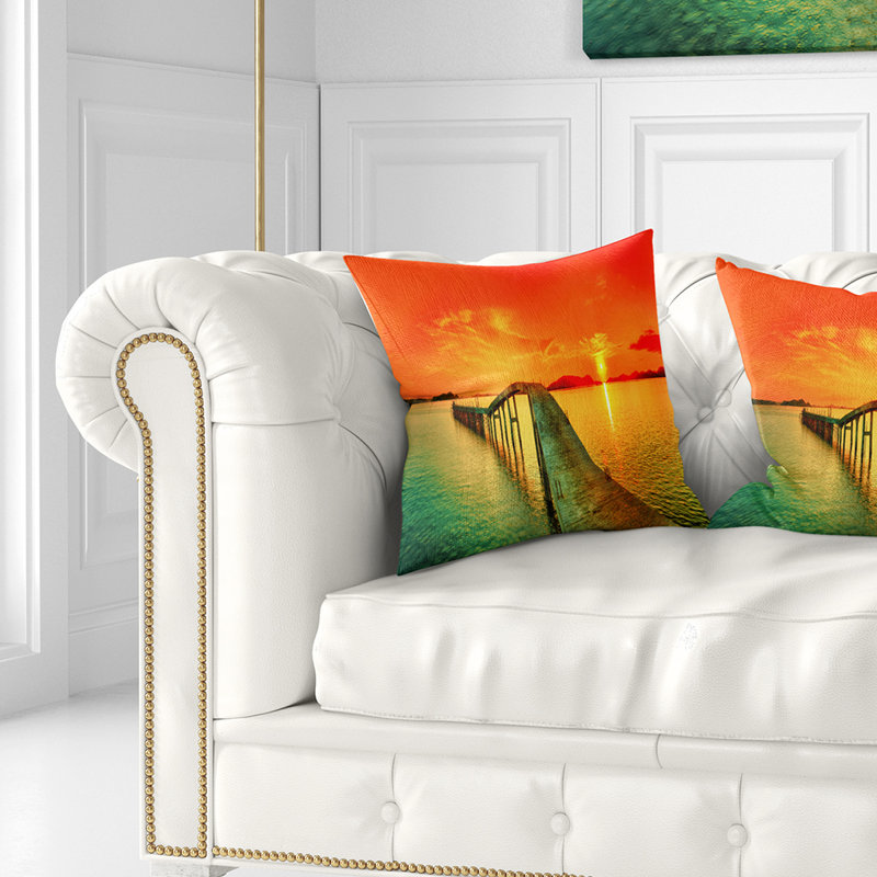 Coussin panoramique coucher de soleil seascape, 16 po x 1 po, Coussin décoratif