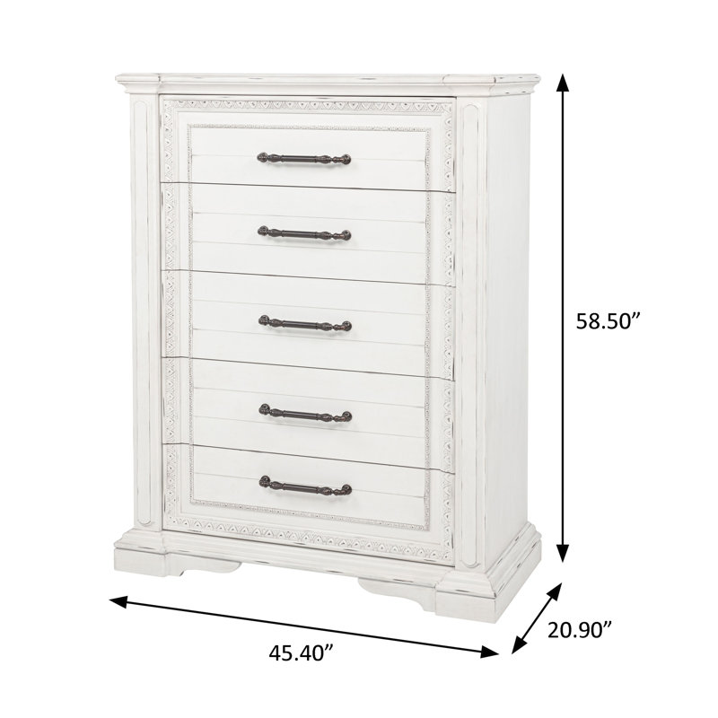 Commode à tiroirs traditionnelle l 45,4 po, blanc