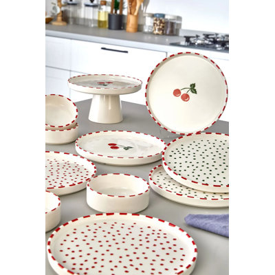 11-Piece Breakfast Set, 100% Ceramic, Includes 6 Plates (20 cm), 4 Bowls (10 x 10 x 5 cm), 1 Cake Serving Plate (20 x 20 x 10 cm), Dishwasher Safe, For Dining & Entertaining