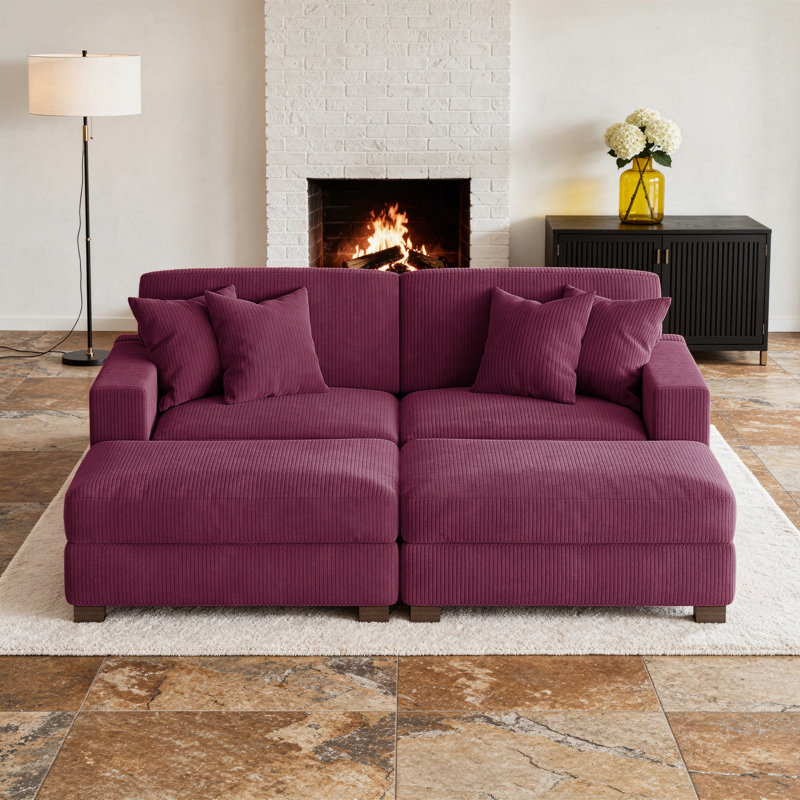 Canapé modulaire en velours côtelé, Velours côtelé mauve, 33.4'‘H x 151.7’'W x 62''D