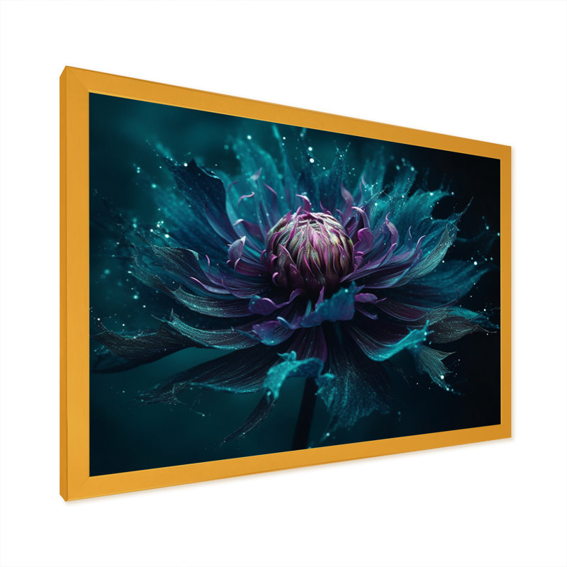 Fleur de lotus mauve floral II sur toile, H 12 po x l 20 po x P 1 po, Encadrement doré
