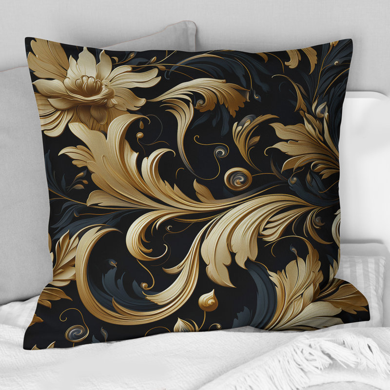 Coussin décoratif en polyester noir et or Intrigue Elegance, H 18 po x l 18 po