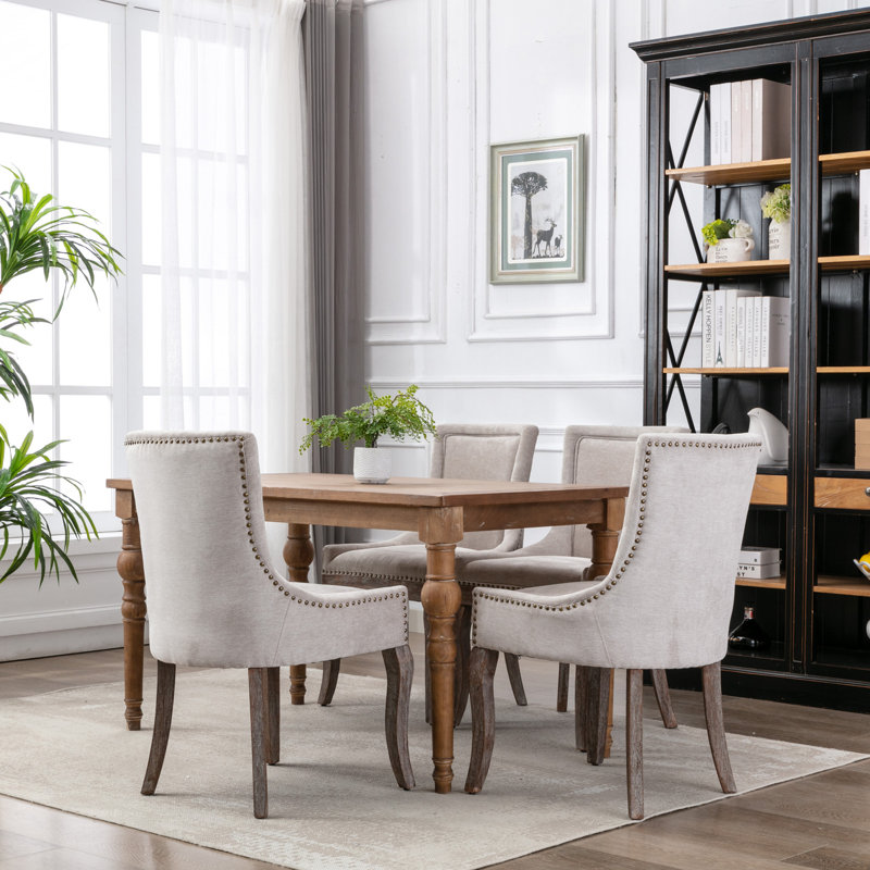 52cm H Tufted Linen Upholstered Side Chair, Beige