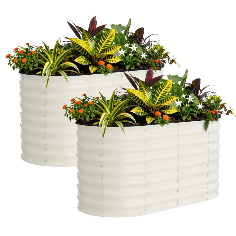 2 Pcs 4'x2'x2' Raised Garden Beds Outdoor - Galvanized Steel Planter Box for Vegetables, Flowers & Herbs Rust-Resistant Garden Box, Easy Assembly Raised Garden Beds, Beige