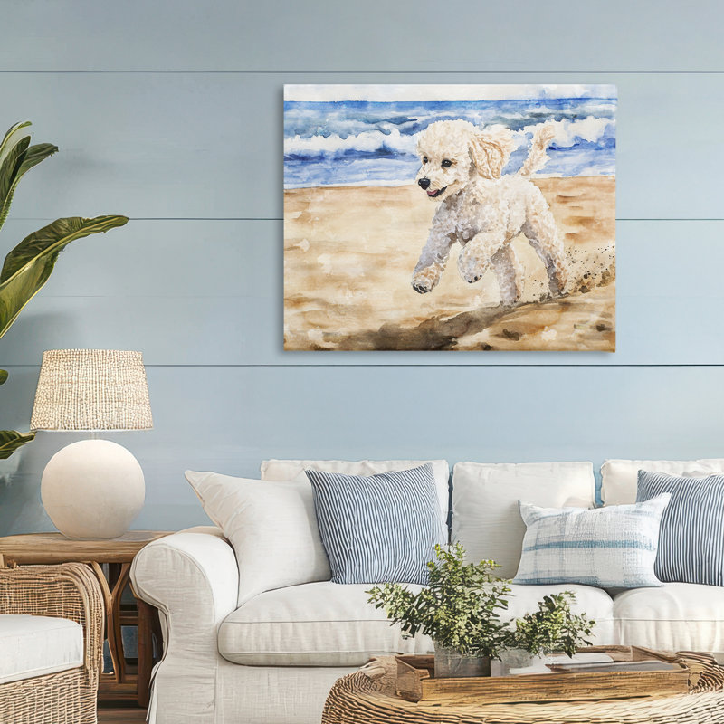 «Poodle's Journey on Beach», conception par Svetlana Aleynikova, H 30 po x l 40 po