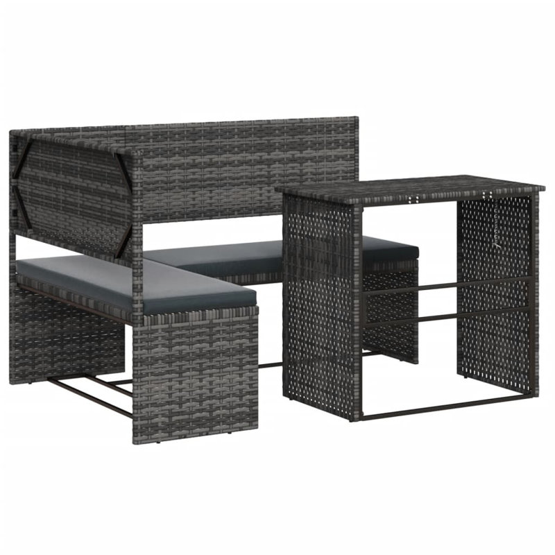 Canapé de jardin en rotin PE gris avec conception en acier pliable en L thermolaqué