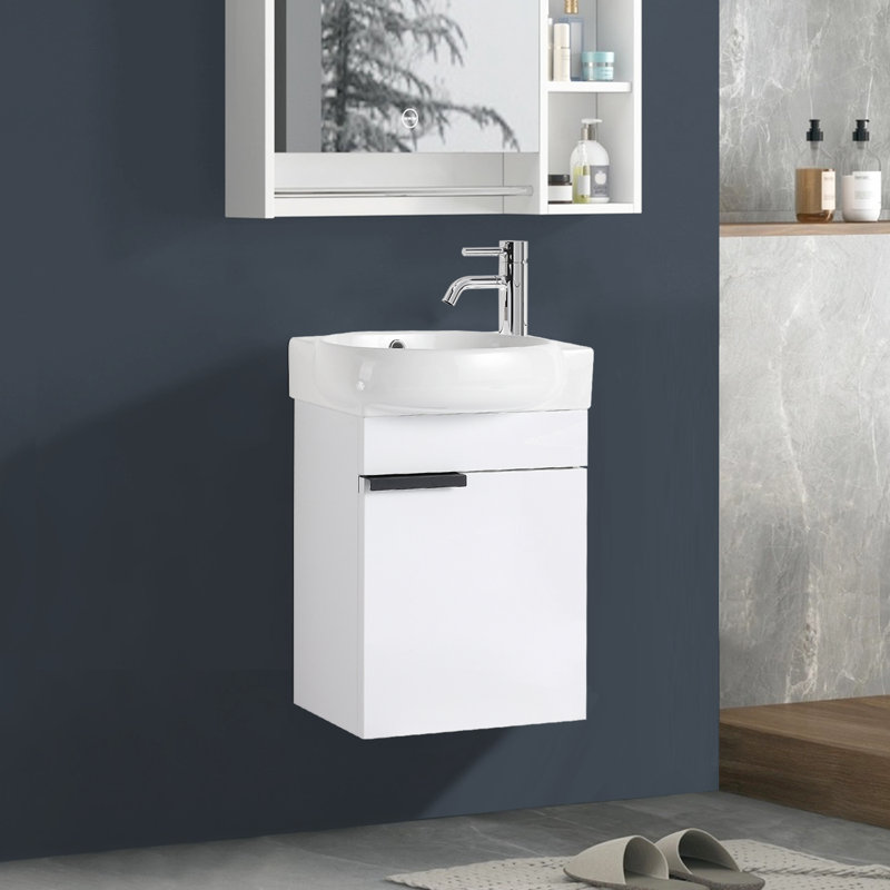 Armoire de salle de bain murale 16 po avec lavabo, meuble-lavabo flottant compact pour petite salle de bain
