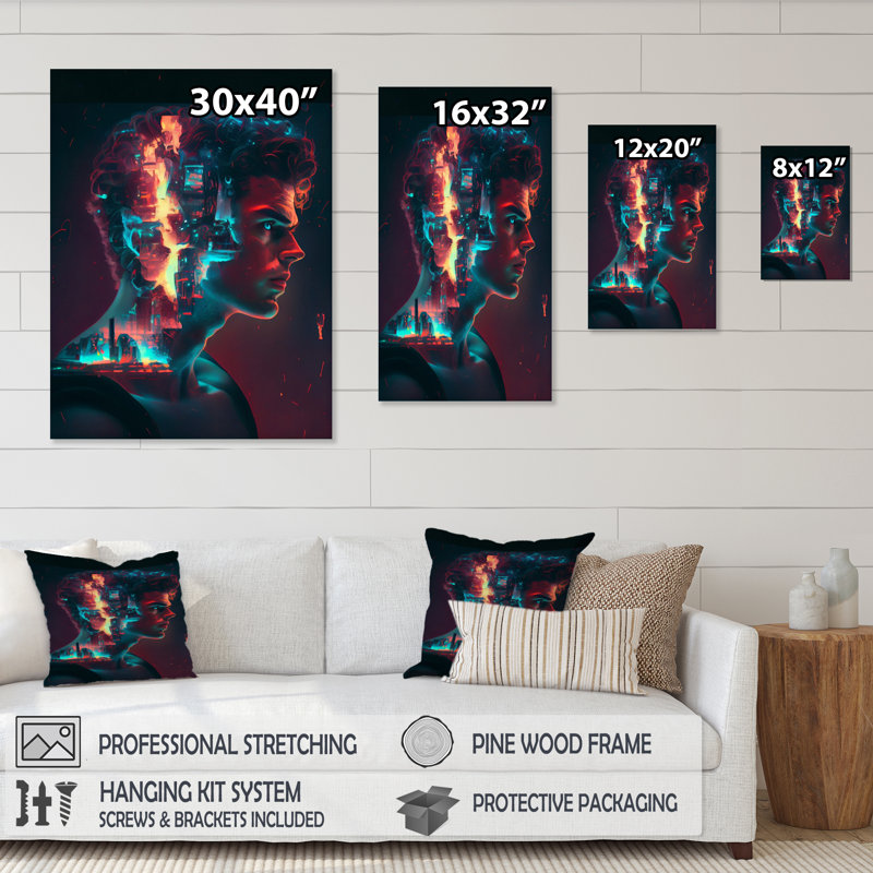 «Double Exposure Man Portrait Sci-Fi I», impression sur toile, H 32 po x l 16 po x P 1 po, Toile tendue