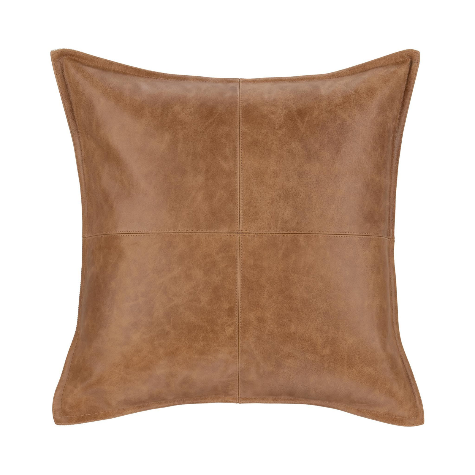 Cutler Genuine Leather Throw Pillow, Chestnut, Square 18"