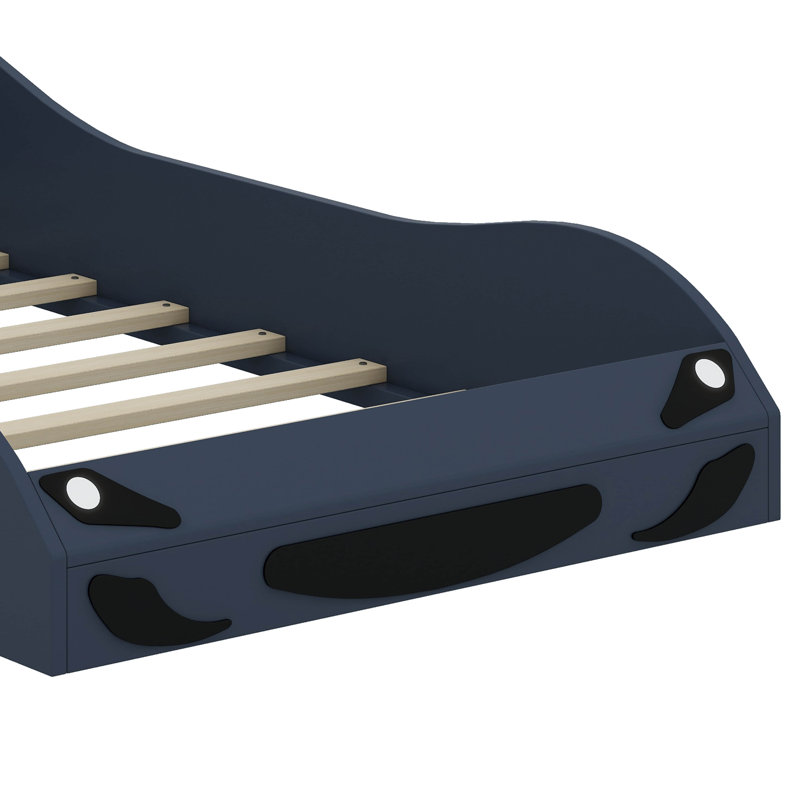 Lit plateforme en bois pour voiture de course avec dossier rembourré et DEL, Bleu