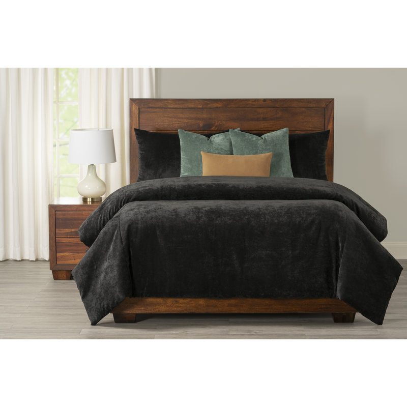 Padma Velvet Duvet Cover and Insert Set, Queen Duvet Cover/Insert, Black