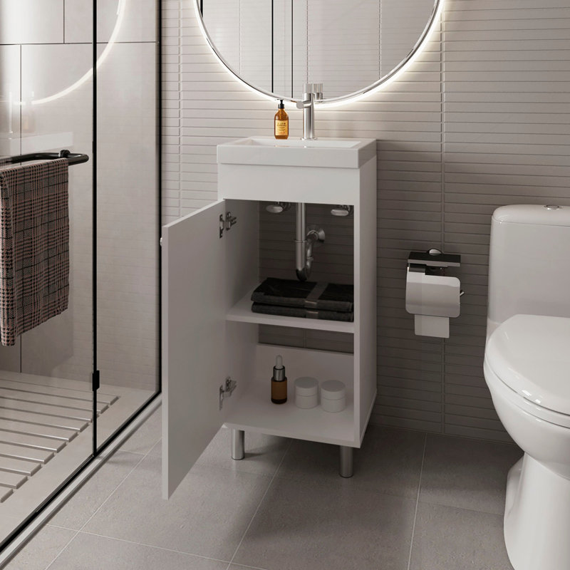 Meuble-lavabo blanc avec 1 porte et 2 tablettes de rangement