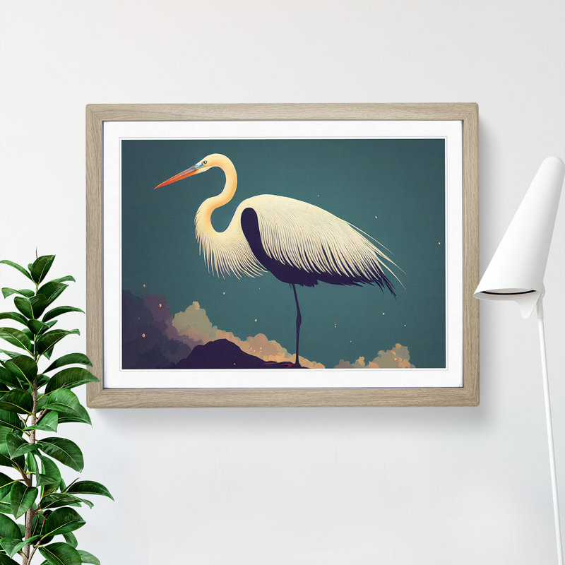Unusual Heron Bird - Framed Print, 34cm H x 46cm W x 2cm D, Grey