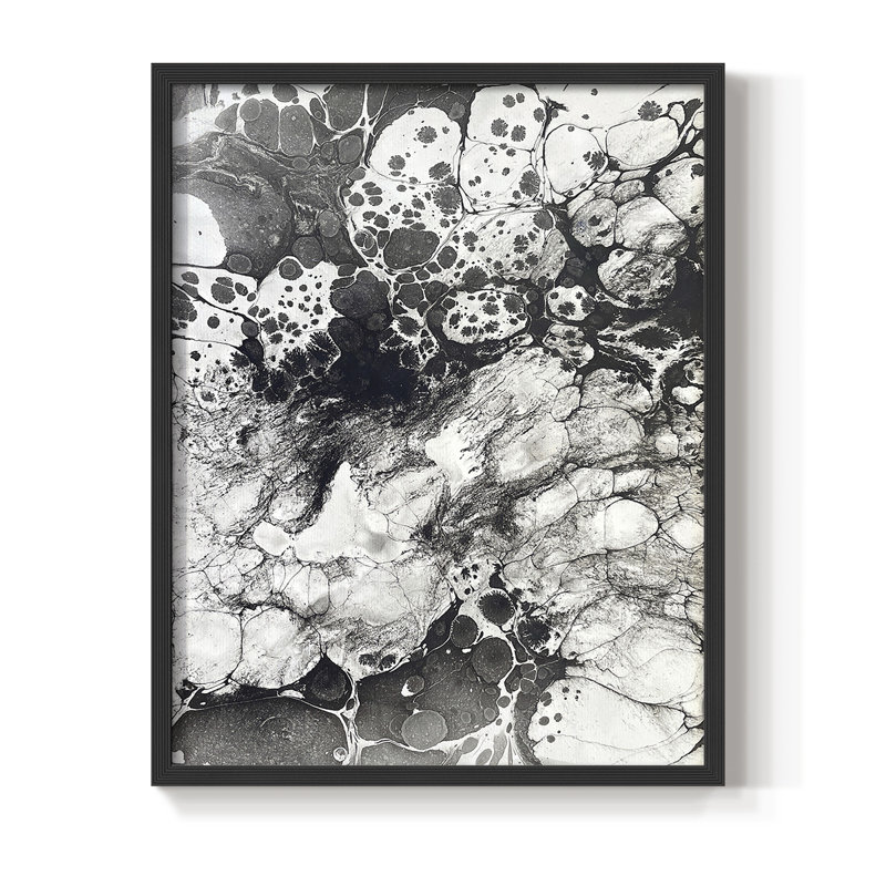 Marbling IX Framed Print - Solid Wood, 11" H x 9" W, Black